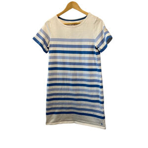 White & Blue Striped Cotton Short Sleeve Scoop Neck Casual Short Dress 10